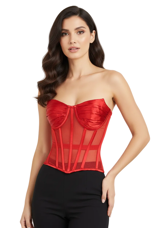 Red Mesh Overbust Corset Easto Garments