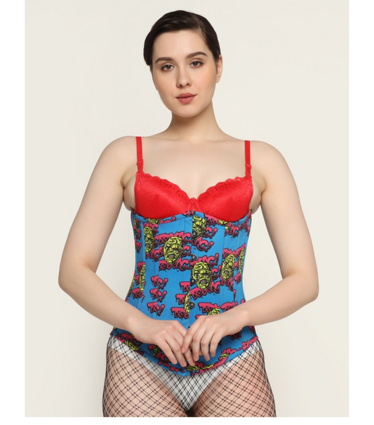 Suzani printed waist reducing longlined underbust corset