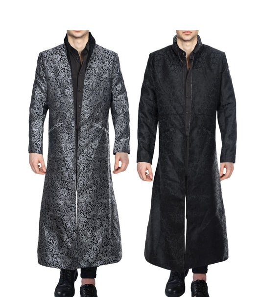 Black/Silver Brocade Reversible Long Coat - Wholesale