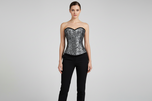 Urania Authentic Overbust Corset Black Silver Easto Garments