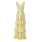 Women's Yellow Maxi Dress with Corset-Style Lace-Up Back