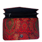 Faux Leather and Red jacquard Fusion: Wholesale Edgy Skull-Studded Clutch