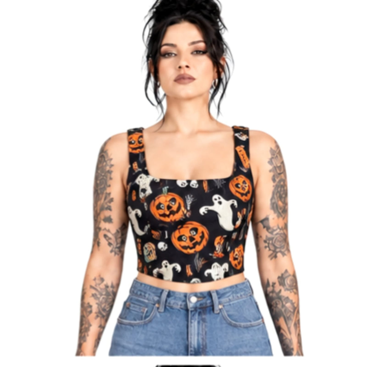 Pumpkin ghost Print Cotton Wholesale Crop Top Easto Garments