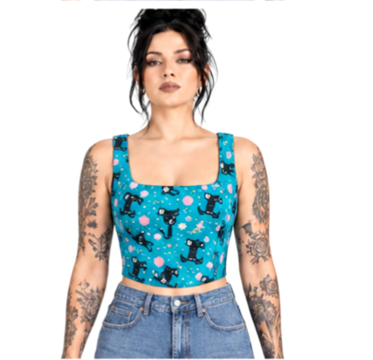 Camille Cat Print Cotton Wholesale Crop Top Easto Garments