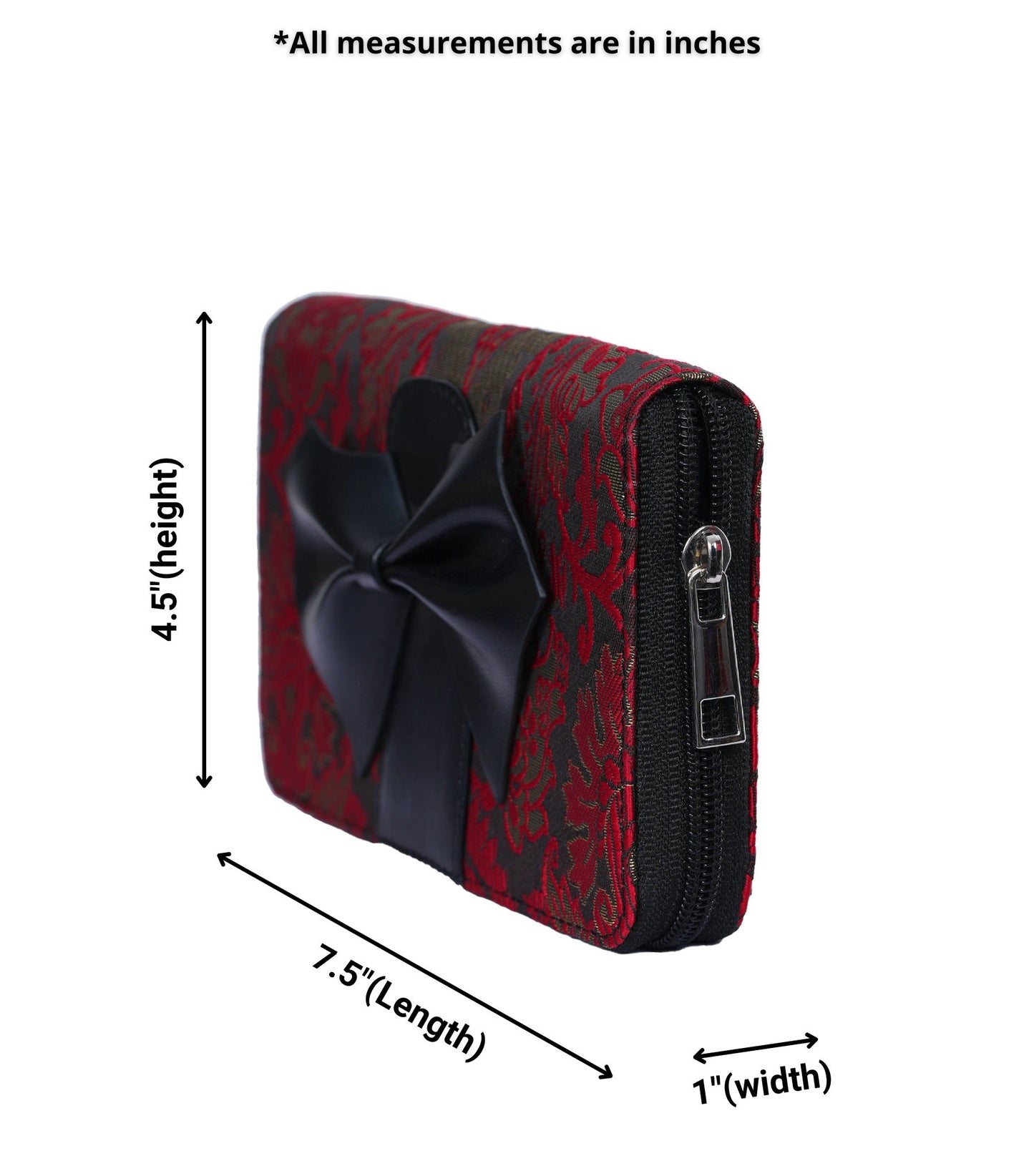 Red/Green jacquard Wallet with Black Faux Leather Bow