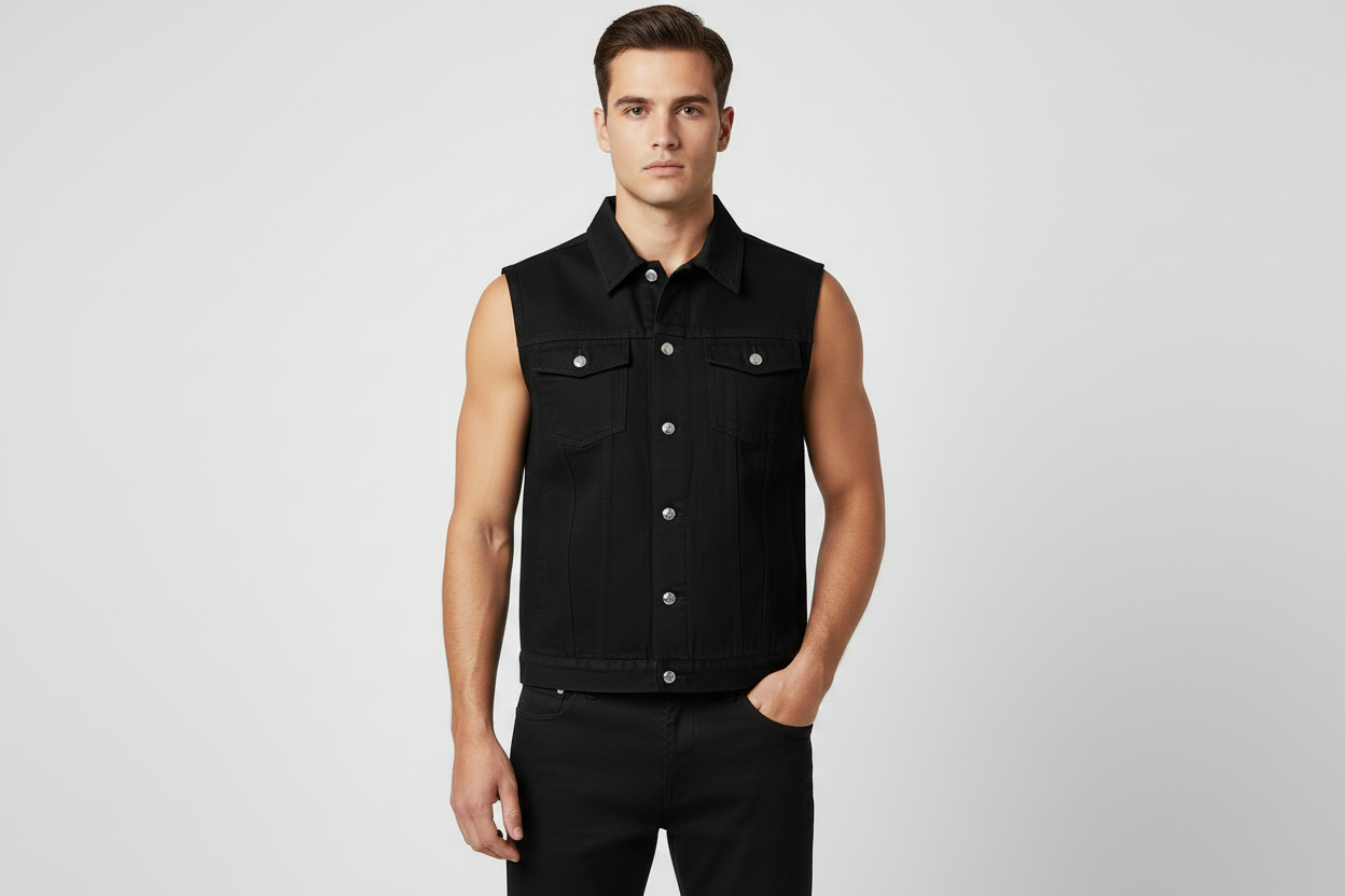 Men Black Cotton Twill sleeveless jacket – Wholesalenext