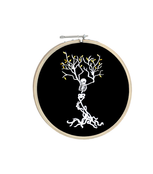 Skeleton Tree Embroidery Hoop Art - Customizable Gothic Home Decor