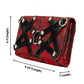 Faux Leather and Red jacquard Fusion: Wholesale Edgy Skull-Studded Clutch