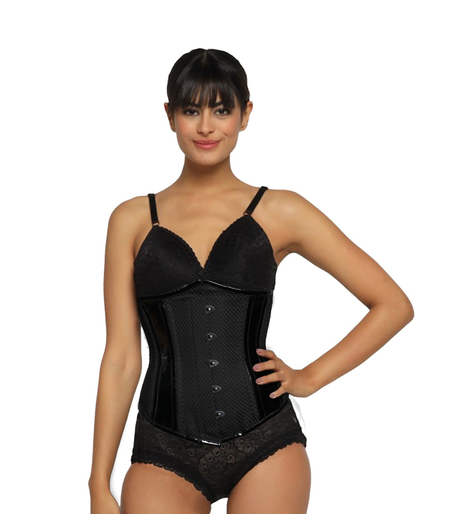 Black Mesh Paneled PVC Underbust Corset