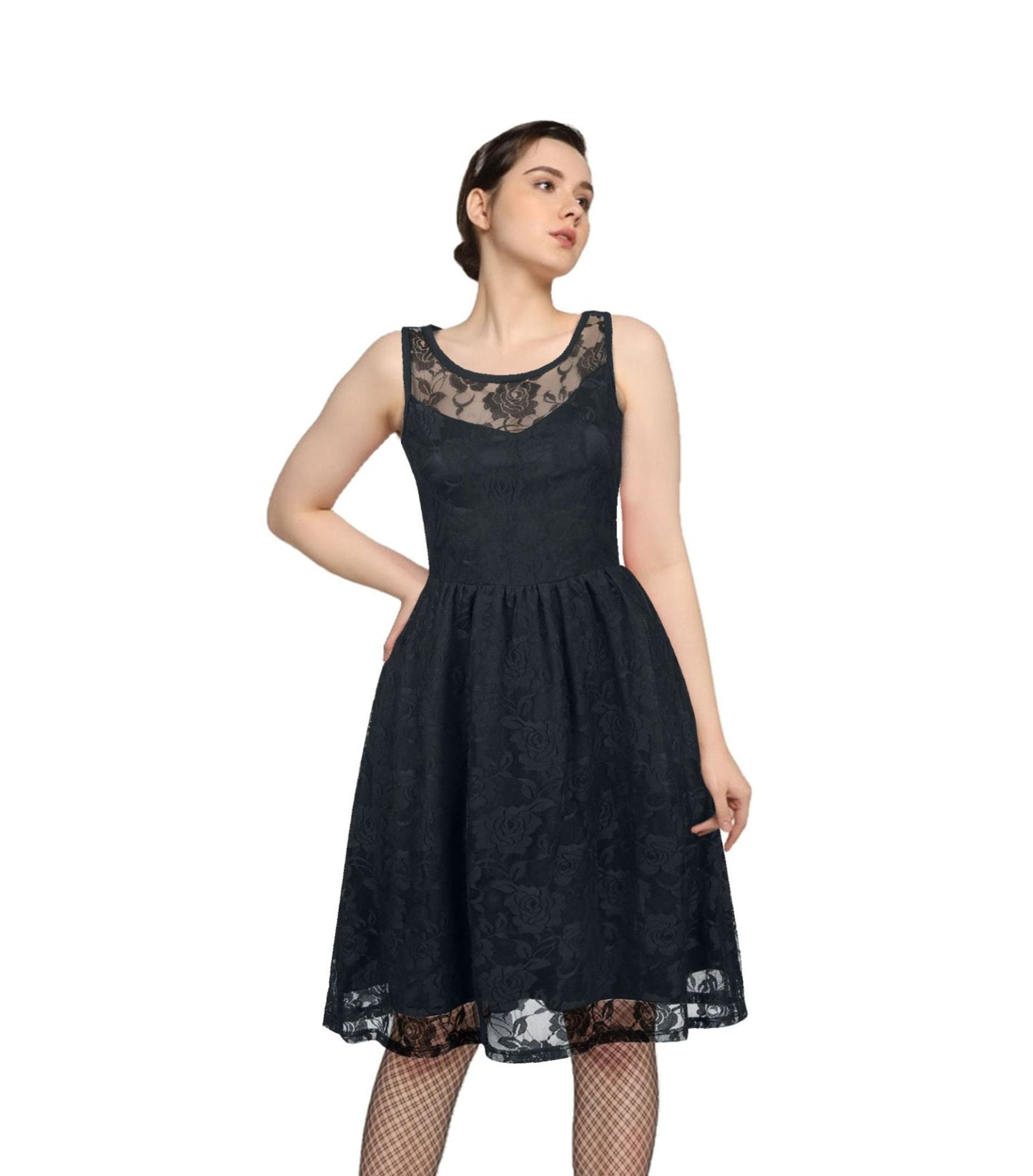 Women's Black Flair Flower Mesh Dress - Wholesale