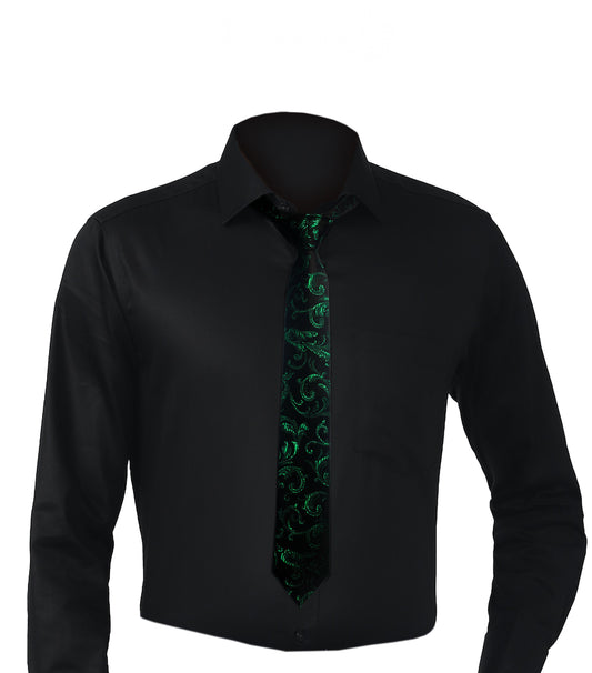 Green tie with elegant Black and green brocade 200 | high-quality necktie