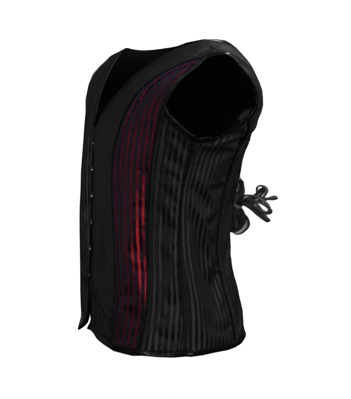 Black Red Strip 600 Brocade Waist Reducing Overbust Men's Corset