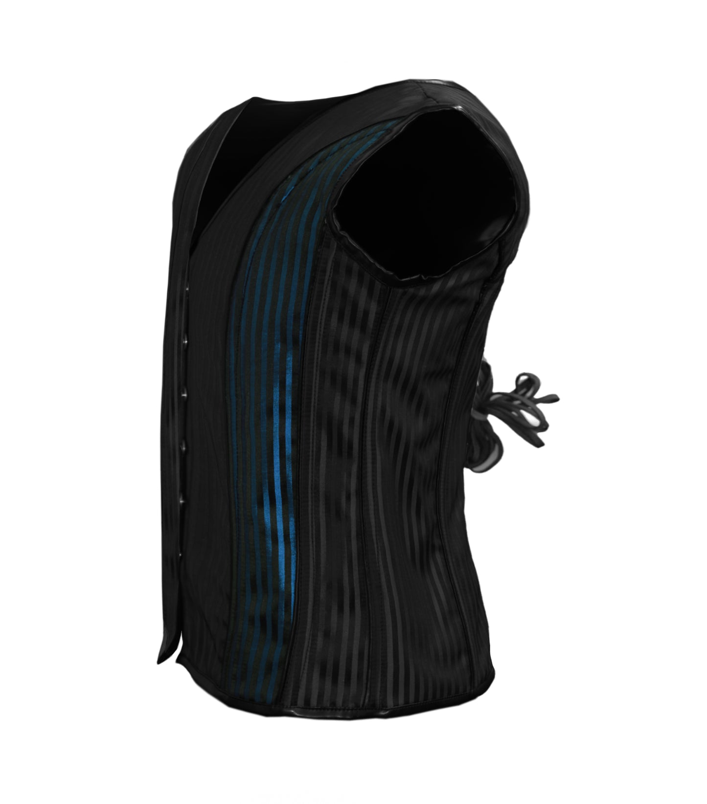 Black Blue Strip 600 Brocade Waist Reducing Overbust Men's Corset