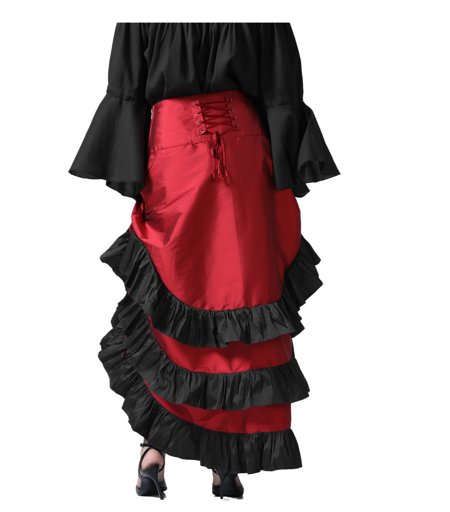 RED ADJUSTABLE HIGH LOW SKIRT Easto Garments