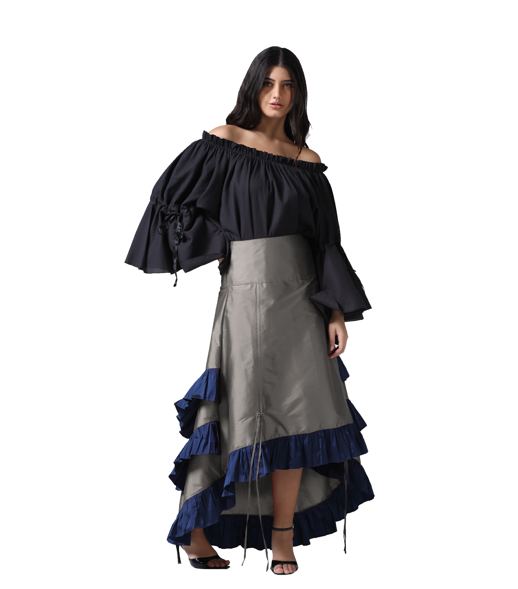 GREY ADJUSTABLE HIGH LOW SKIRT Easto Garments