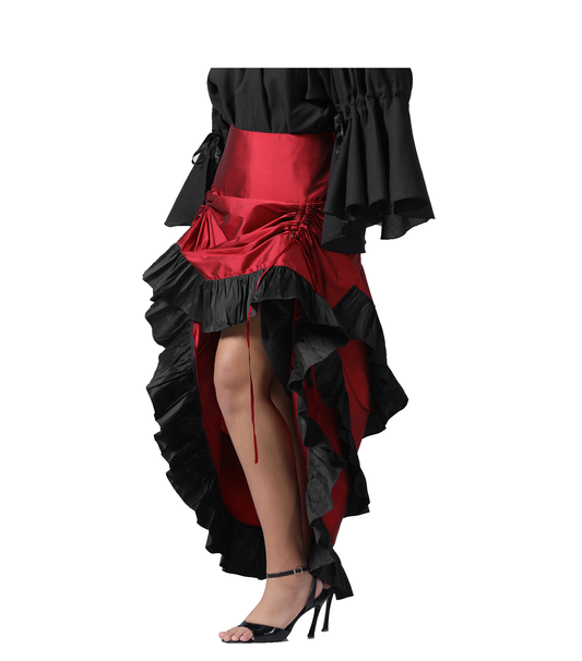 RED ADJUSTABLE HIGH LOW SKIRT Easto Garments