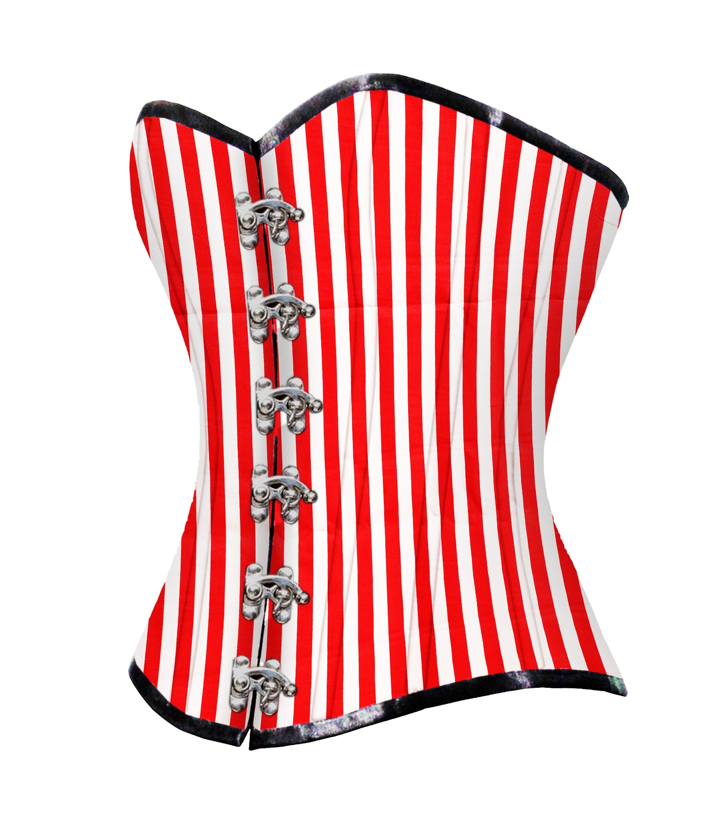 Red  White strip Cotton Authentic Overbust Corset
