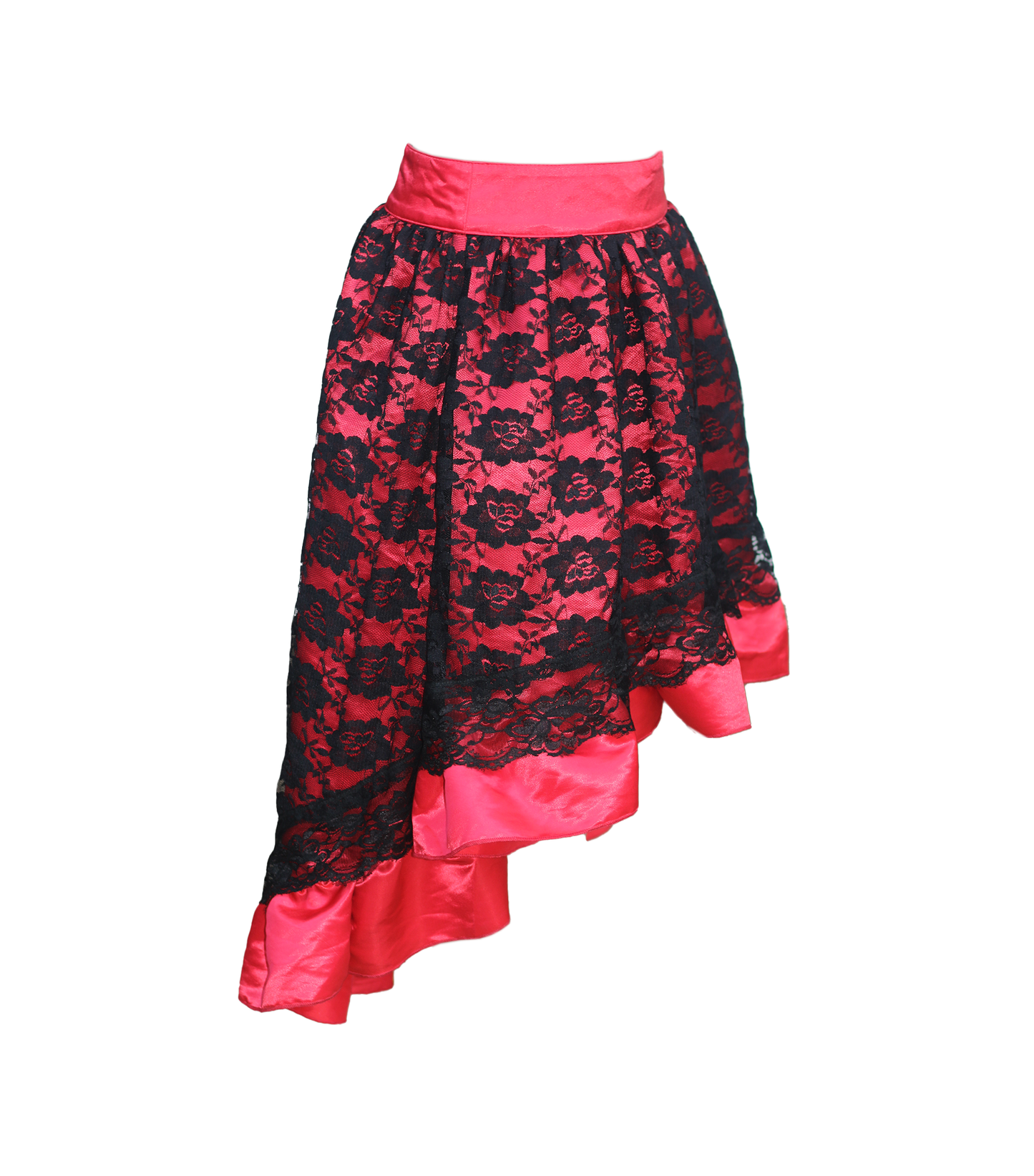 Shadow Veil Lace Overlay Red Satin Skirt
