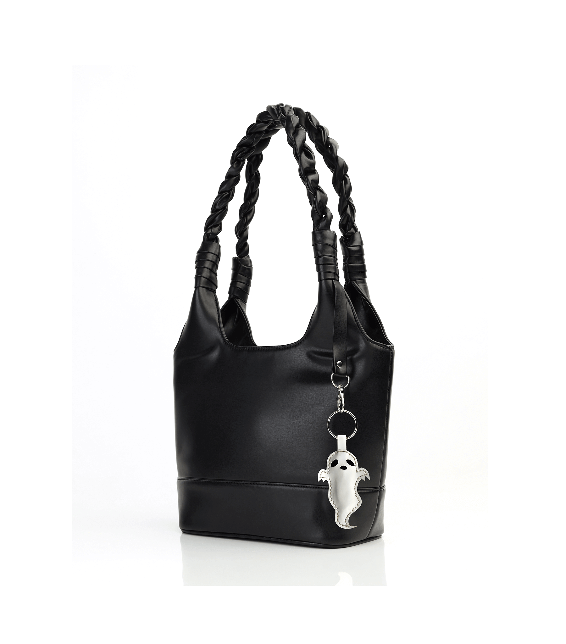 Women's Black Faux Leather Shoulder Bag with Braided Strap Easto Garments