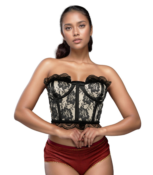 Wholesale Bustier Top with Floral Mesh and Scalloped Edges