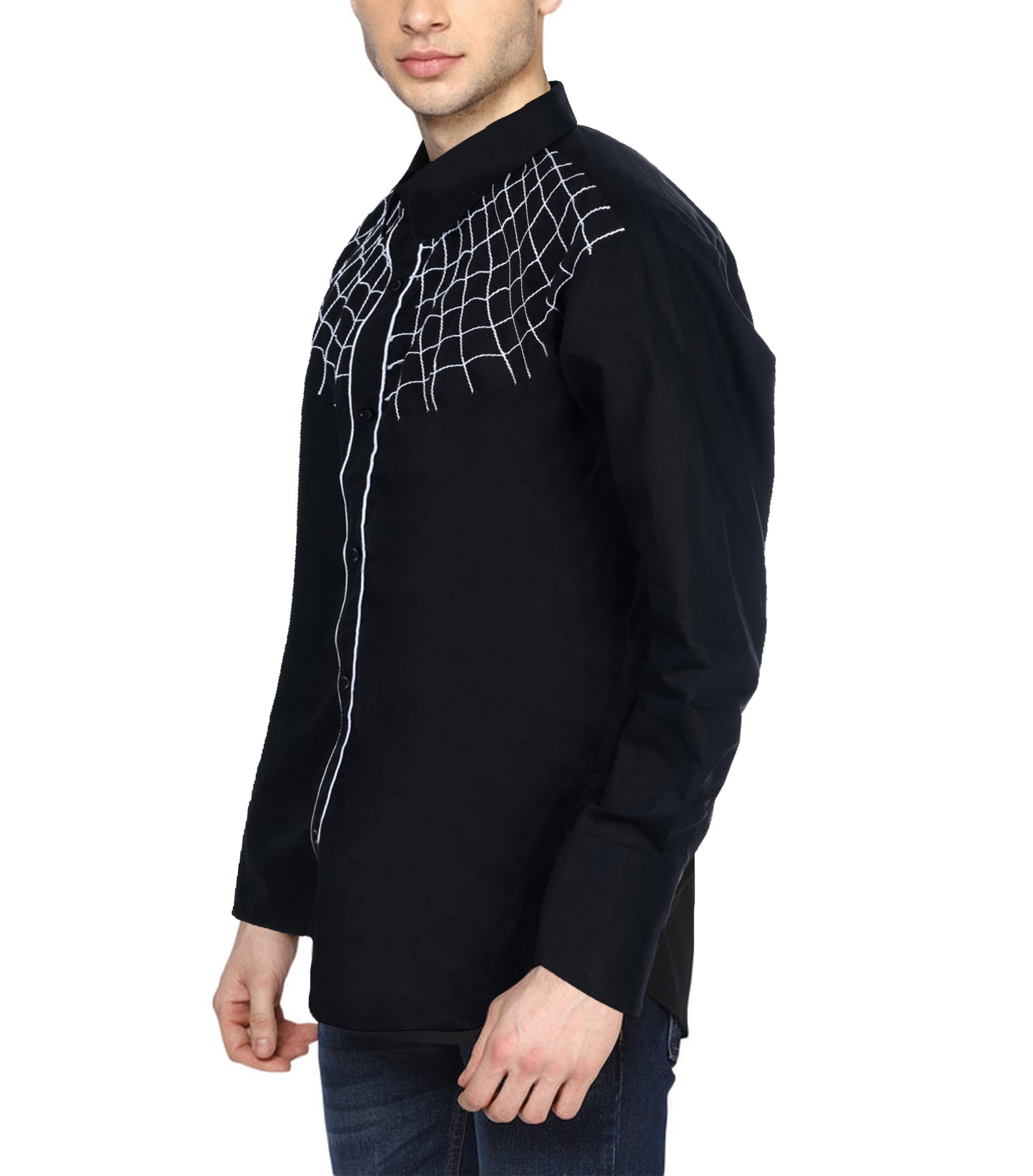 Men's Spiderweb Embroidered Black Shirt - wholesale