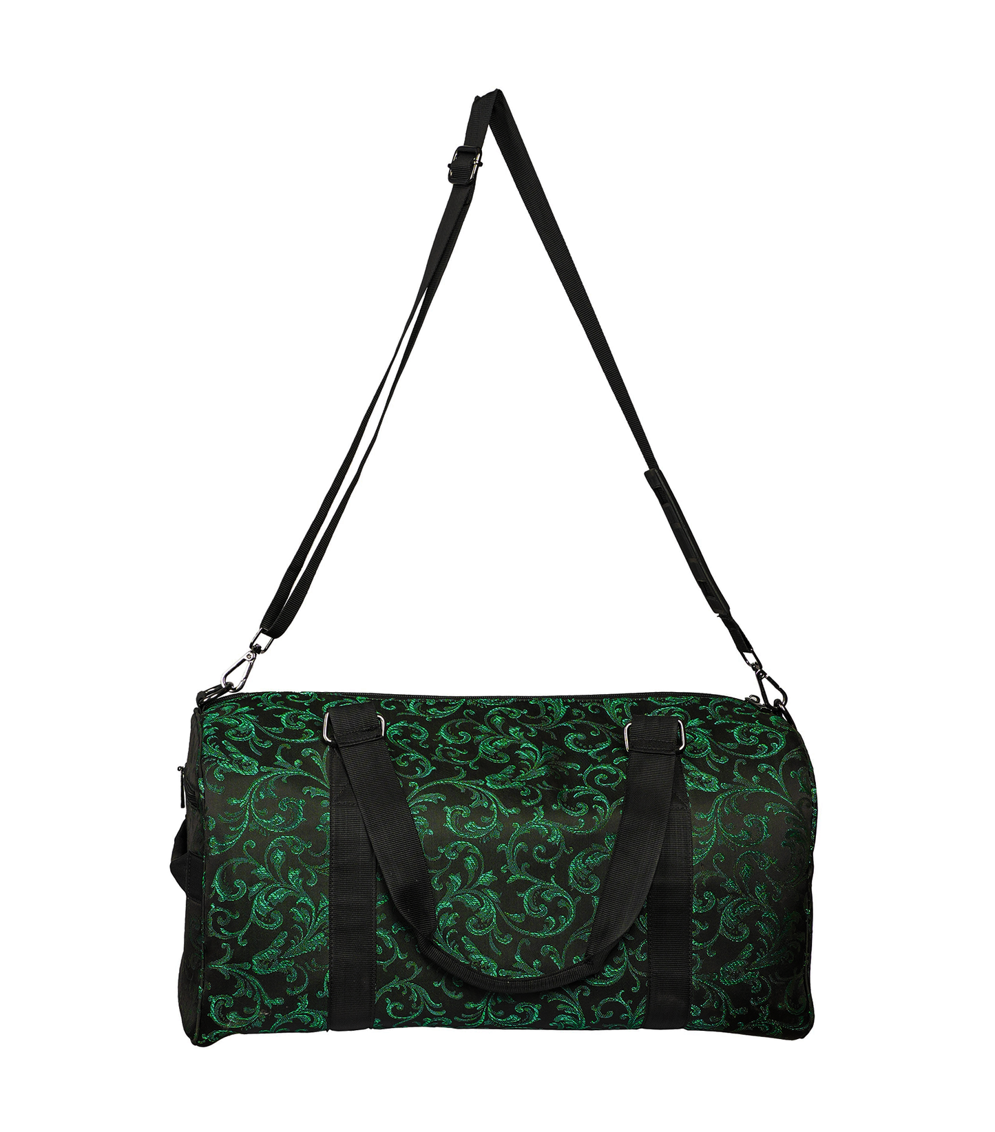 Emerald  Green and Black Brocade Duffel Bag