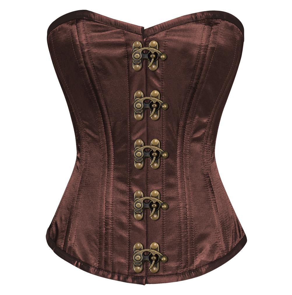 Brown Satin Waist Training Overbust Corset Easto Garments