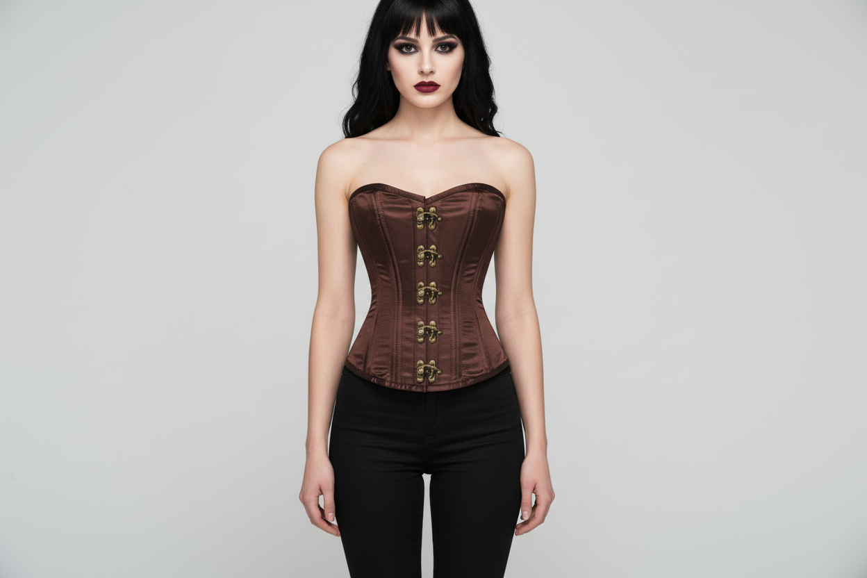 Brown Satin Waist Training Overbust Corset Easto Garments