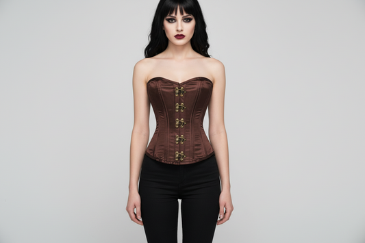 Brown Satin Waist Training Overbust Corset Easto Garments