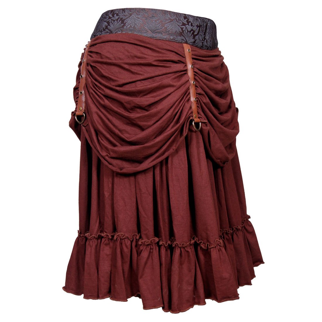 Roseanne Poly Brocade Mid Length Steampunk Skirt - Corset Revolution