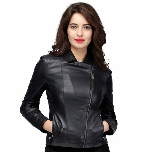 Evan Black Women's Sheep Napa Genuine Leather Jacket - Corset Revolution
