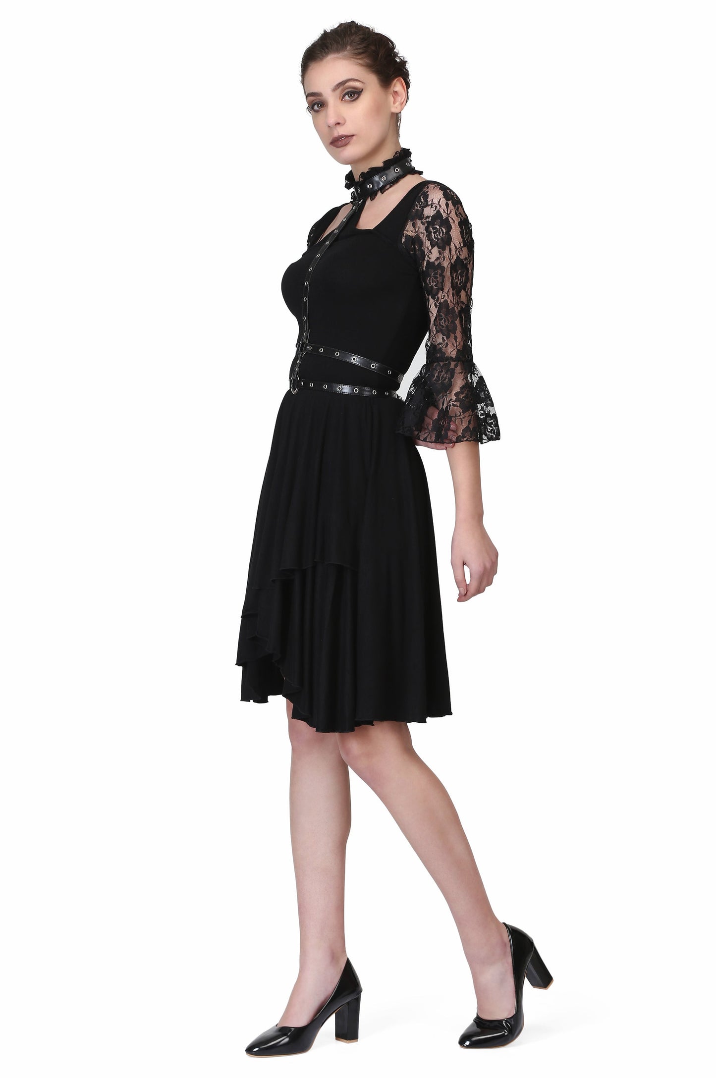 Black flairy asymmetrical hem dress - Corset Revolution