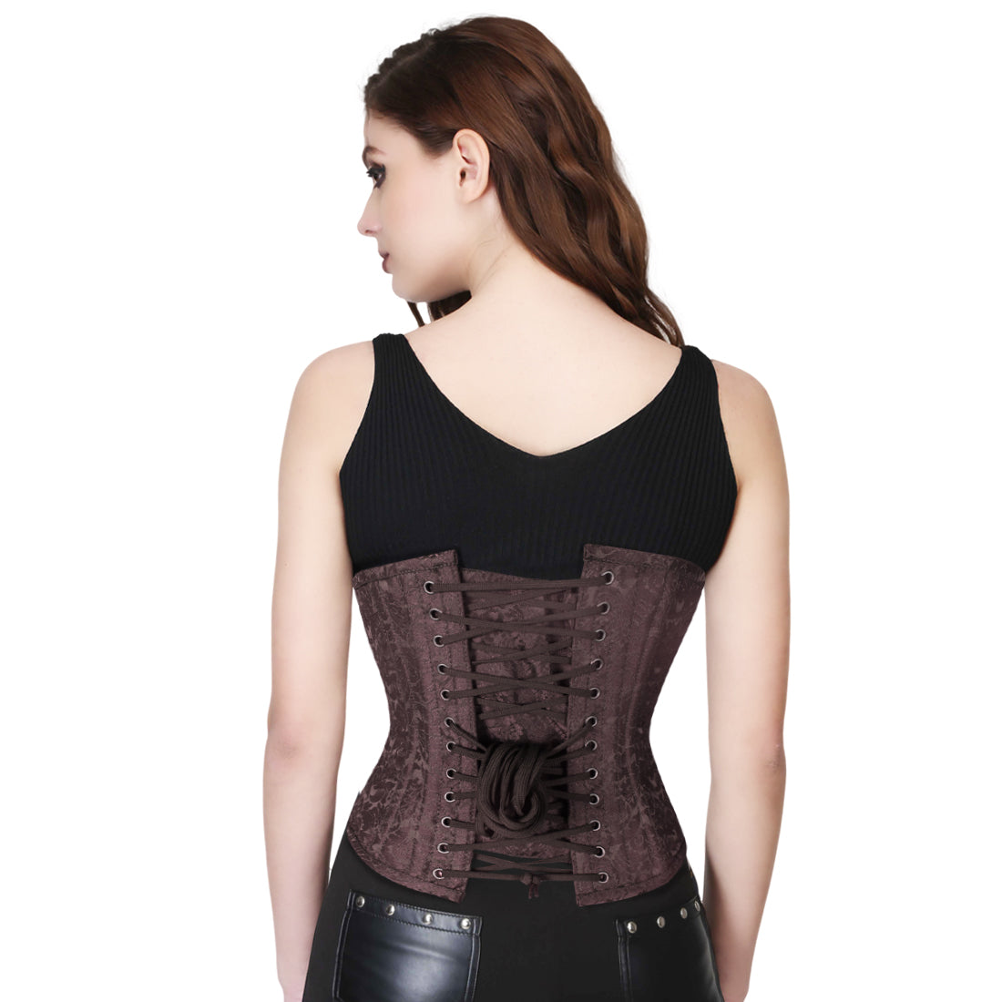 The EMBALISHED UNDERBUST WAISTREDUCING STEAMPUNK BROWN CORSET
