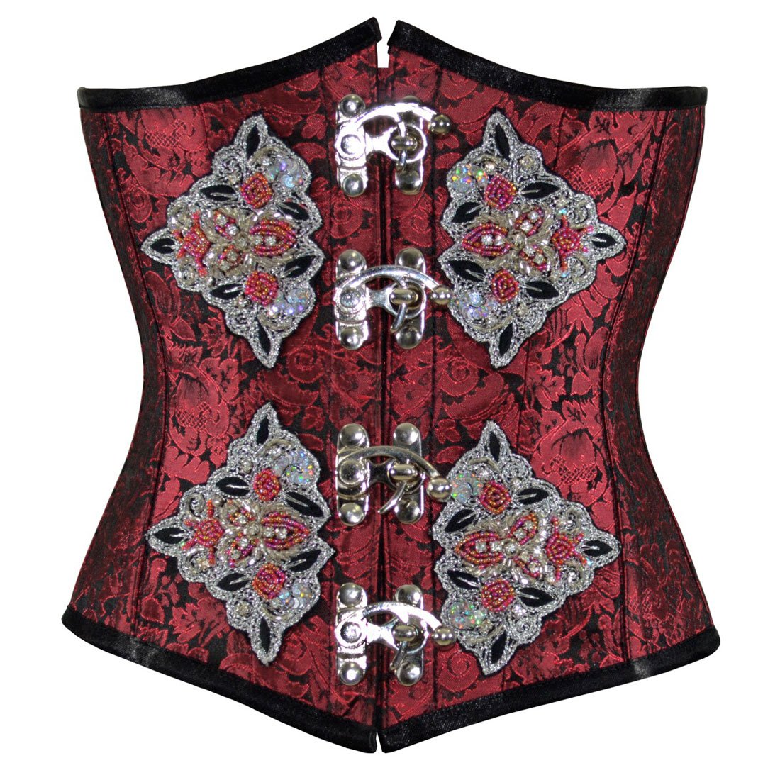 Radella Black Red With Sequined Patch Underbust Corset - Corset Revolution