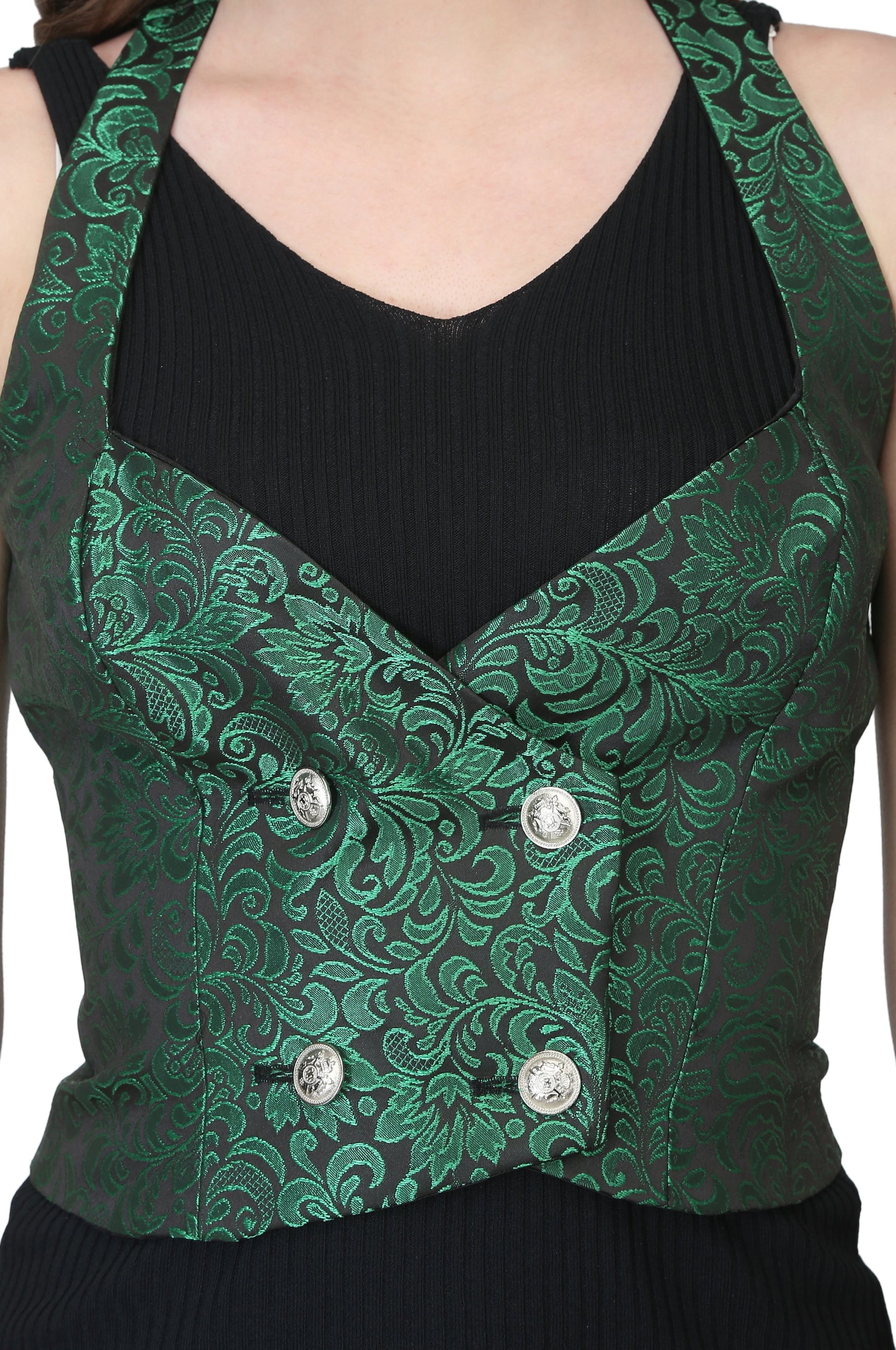 Green Brocade Ladies Waist Coat - Corset Revolution