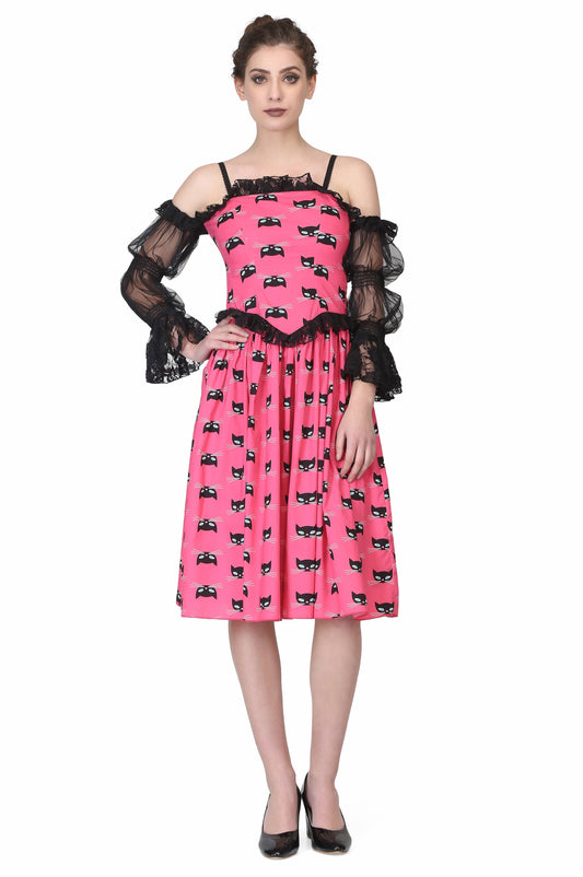 CAT PRINT RUFFEL DRESS. - Corset Revolution