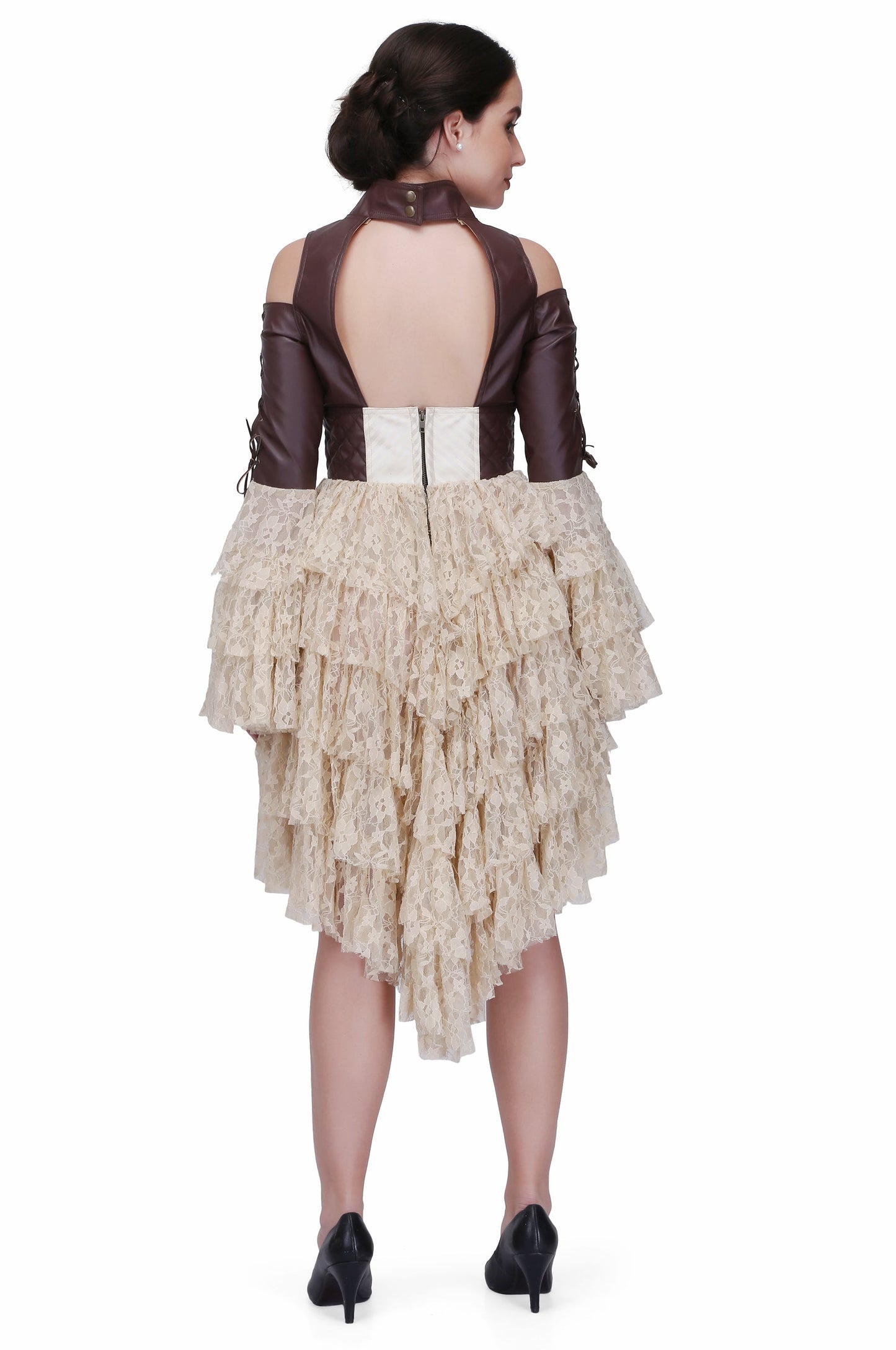 Brown and off white steampunk layered dress - Corset Revolution