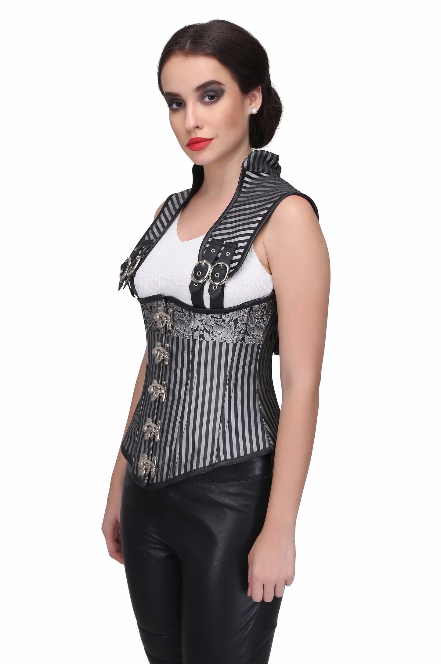 Black/silver brocade underbust corset top - Corset Revolution