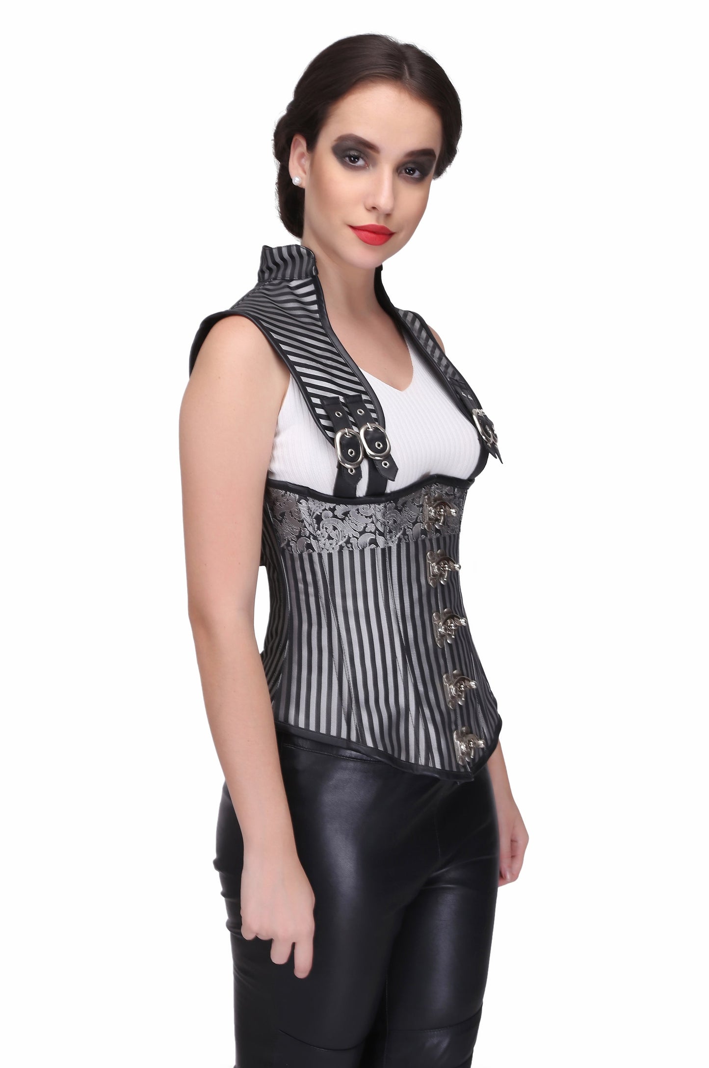 Black/silver brocade underbust corset top - Corset Revolution